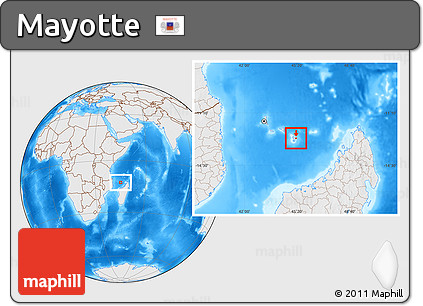 Shaded Relief Location Map of Mayotte, lighten, desaturated, land only