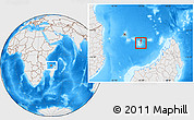 Shaded Relief Location Map of Mayotte, lighten, desaturated, land only
