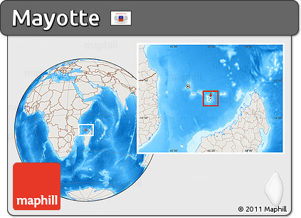 Shaded Relief Location Map of Mayotte, lighten, land only
