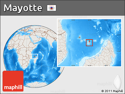 Shaded Relief Location Map of Mayotte, lighten, land only