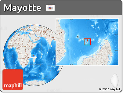 Shaded Relief Location Map of Mayotte, lighten, land only