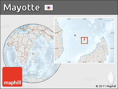 Shaded Relief Location Map of Mayotte, lighten, semi-desaturated