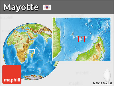 Shaded Relief Location Map of Mayotte, physical outside
