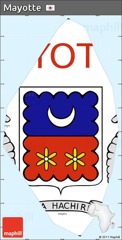 Flag Simple Map of Mayotte, single color outside, borders and labels, flag centered