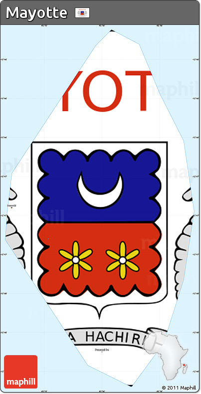 Flag Simple Map of Mayotte, single color outside, borders and labels, flag centered