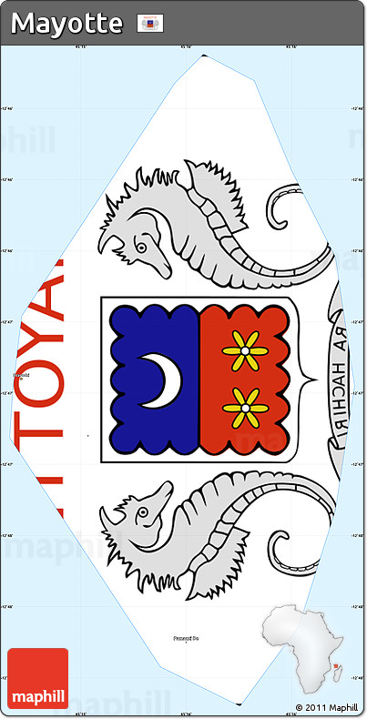 Flag Simple Map of Mayotte, single color outside, borders and labels, flag aligned to the middle