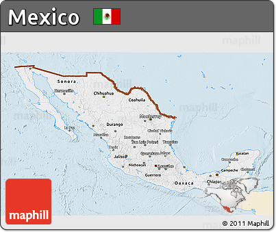 Classic Style 3D Map of Mexico, single color outside