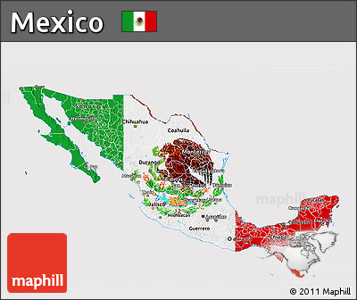 Flag 3D Map of Mexico, flag centered