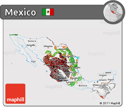 Flag 3D Map of Mexico, flag aligned to the middle