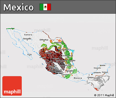 Flag 3D Map of Mexico, flag aligned to the middle