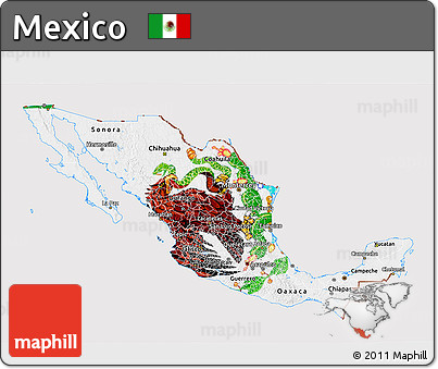 Flag 3D Map of Mexico, flag aligned to the middle