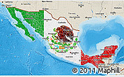 Flag 3D Map of Mexico, shaded relief outside, bathymetry sea