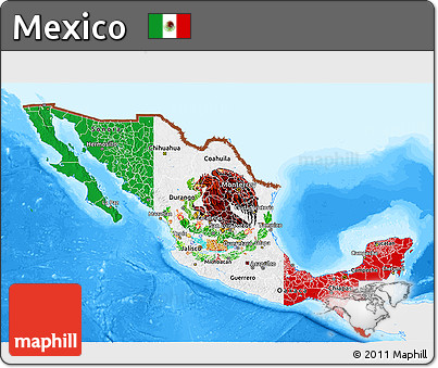 Flag 3D Map of Mexico, single color outside, bathymetry sea