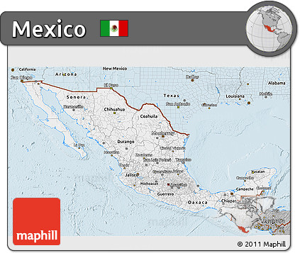 Gray 3D Map of Mexico