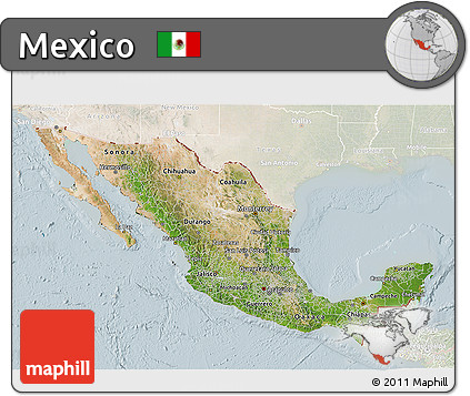 Satellite 3D Map of Mexico, lighten
