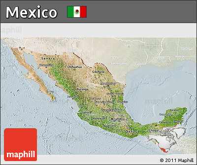 Satellite 3D Map of Mexico, lighten