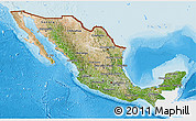 Satellite 3D Map of Mexico, single color outside, bathymetry sea, shaded relief sea