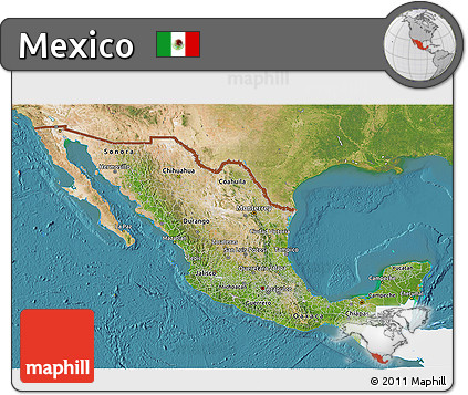 Satellite 3D Map of Mexico, single color outside