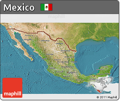 Satellite 3D Map of Mexico, single color outside