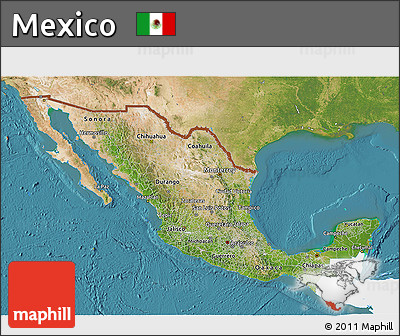 Satellite 3D Map of Mexico, single color outside