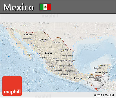 Shaded Relief 3D Map of Mexico, lighten