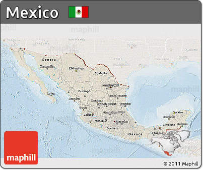 Shaded Relief 3D Map of Mexico, lighten