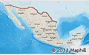 Shaded Relief 3D Map of Mexico, single color outside, bathymetry sea, shaded relief sea