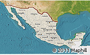 Shaded Relief 3D Map of Mexico, single color outside, satellite sea