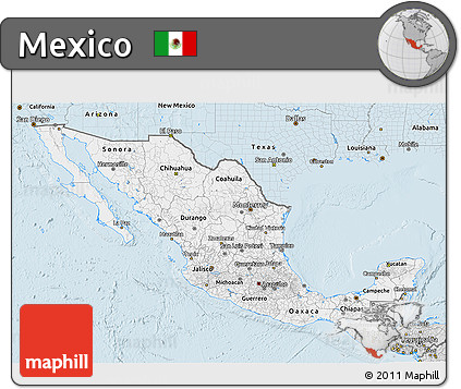 Silver Style 3D Map of Mexico