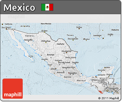 Silver Style 3D Map of Mexico