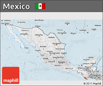 Silver Style 3D Map of Mexico