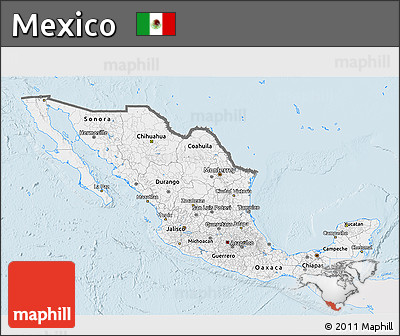 Silver Style 3D Map of Mexico, single color outside