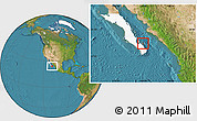 Satellite Location Map of Isla Cerralvo, highlighted parent region