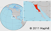 Gray Location Map of Baja California