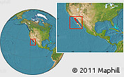 Satellite Location Map of Baja California, within the entire country