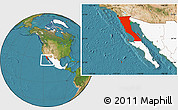 Satellite Location Map of Baja California, highlighted country