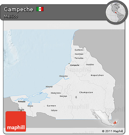 Gray 3D Map of Campeche, single color outside