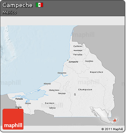Gray 3D Map of Campeche, single color outside