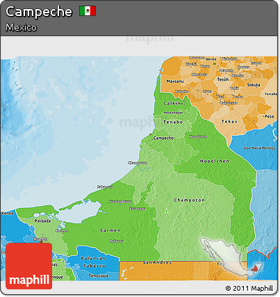 Political Shades 3D Map of Campeche