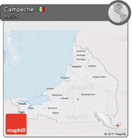 Silver Style 3D Map of Campeche, single color outside