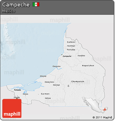 Silver Style 3D Map of Campeche, single color outside