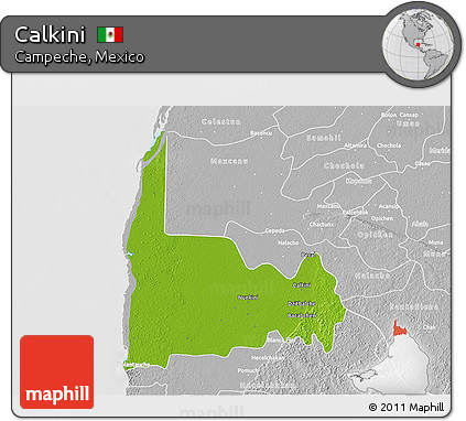Physical 3D Map of Calkini, lighten, desaturated