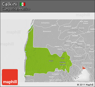 Physical 3D Map of Calkini, lighten, desaturated