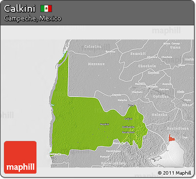 Physical 3D Map of Calkini, lighten, desaturated