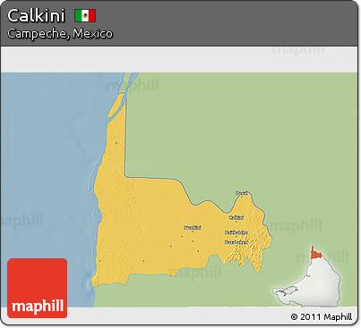 Savanna Style 3D Map of Calkini, single color outside