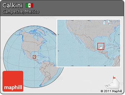Gray Location Map of Calkini, highlighted parent region, within the entire country, hill shading