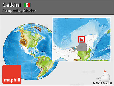 Physical Location Map of Calkini, highlighted country, highlighted parent region