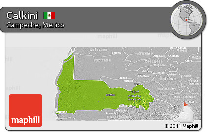Physical Panoramic Map of Calkini, lighten, desaturated