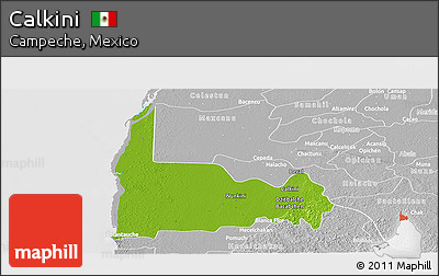 Physical Panoramic Map of Calkini, lighten, desaturated