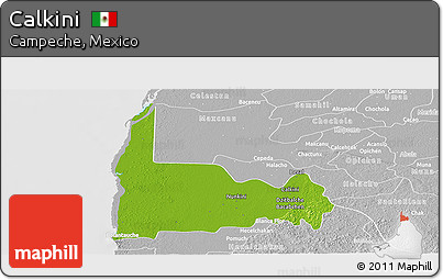 Physical Panoramic Map of Calkini, lighten, desaturated